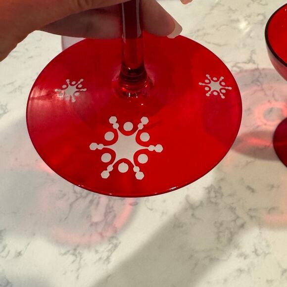 Vintage scroll red frosted glass mini cloches bell jars red stand Christmas rare - Picture 10 of 12